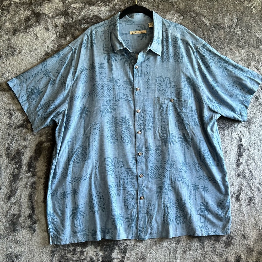 Batik Bay Shirt Men's 2XB Short Sleeve Button Up‎ Blue Rayon Pineapple Hawaiian